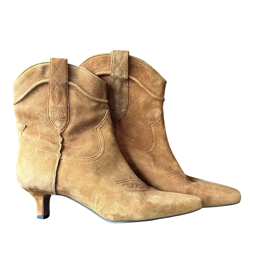 Sam Edelman TARYN ANKLE BOOTS Brown Suede Leather KITTIN HEELS Pull-On SIZE 7-M
